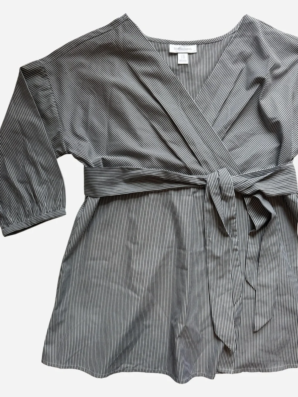 NWOT Motherhood Maternity Navy Blue & White Striped Wrap Blouse Medium - Picture 4 of 8